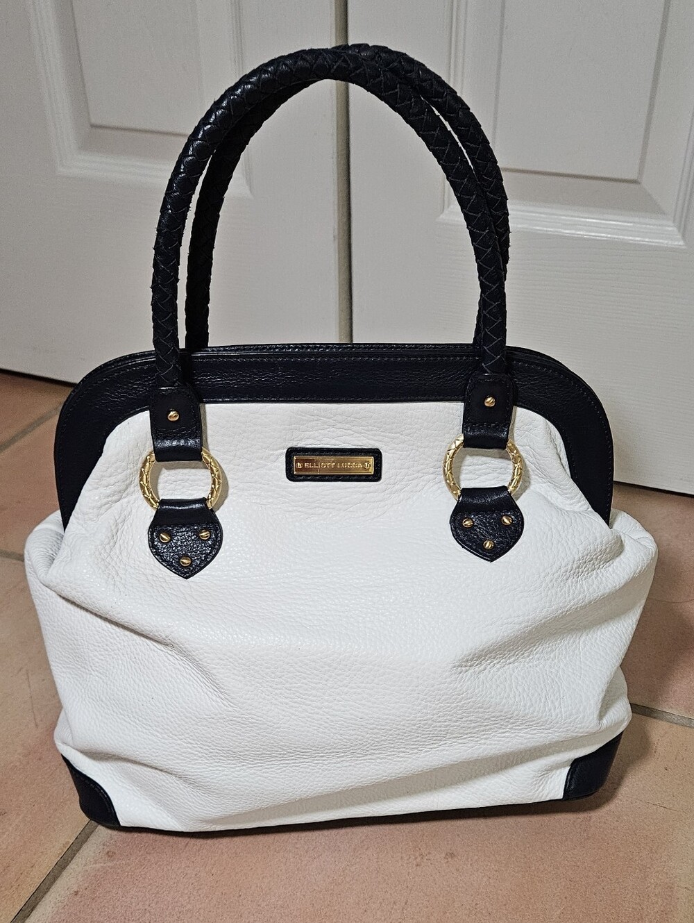 Elliott Lucca White & Navy Leather Satchel